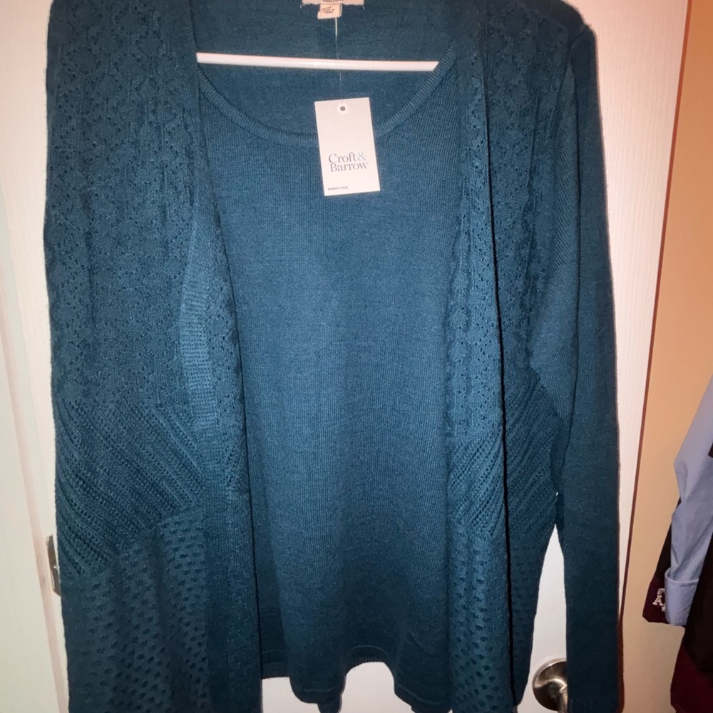 Croft & Barrow Blue Cardigan Textured Knit 1X